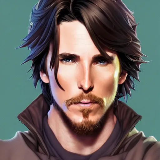 Image similar to anime Portrait of Christian Bale, intricate, wild, highly detailed, digital painting, artstation, concept art, smooth, sharp focus, illustration, art by artgerm and greg rutkowski and alphonse mucha and Hajime Sorayama