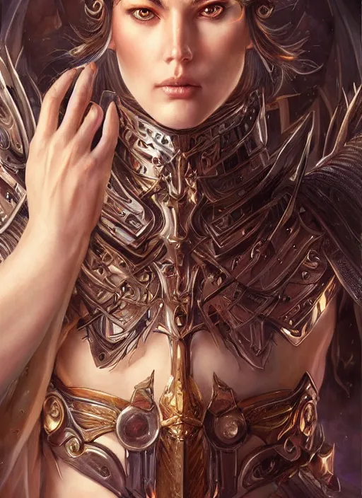 Prompt: a highly detailed symmetrical body shot and face of a evil female fantasy paladin sorceress with piercing beautiful eyes, art by artgerm and karol bak and mark brooks and donato giancola and bayard wu, oil painting, reallusion character creator, depth perception, elegant, intricate