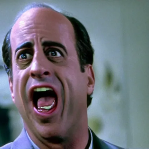 Prompt: jerry seinfeld as an evil scary monster, movie still