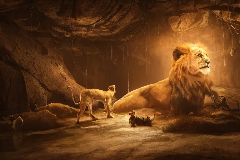 Prompt: tarkovsky scene in the style of the lion king, hyper realistic, ambient lighting, concept art, intricate, hyper detailed, smooth, dynamic volumetric lighting, octane, raytrace, cinematic, high quality, high resolution, 4 k