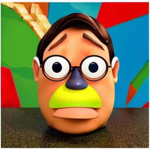 Image similar to [ a french fry chip ] shaped like stephen fry as a pixar character hybrid intercross mix