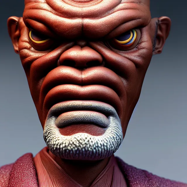 Image similar to bizarre fruit figurine that looks just like samuel l jackson by naoto hattori 8 k, beautiful intricate painting, hyper realistic, octane render