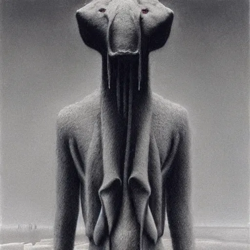 Image similar to animal in suit made by zdzislaw beksinski