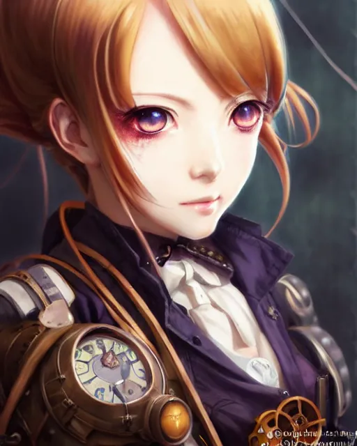 Image similar to portrait Anime Girl steampunk cute-fine-face, pretty face, realistic shaded Perfect face, fine details. Anime. Bioshock steampunk realistic shaded lighting by katsuhiro otomo ghost-in-the-shell, magali villeneuve, artgerm, rutkowski Jeremy Lipkin and Giuseppe Dangelico Pino and Michael Garmash and Rob Rey