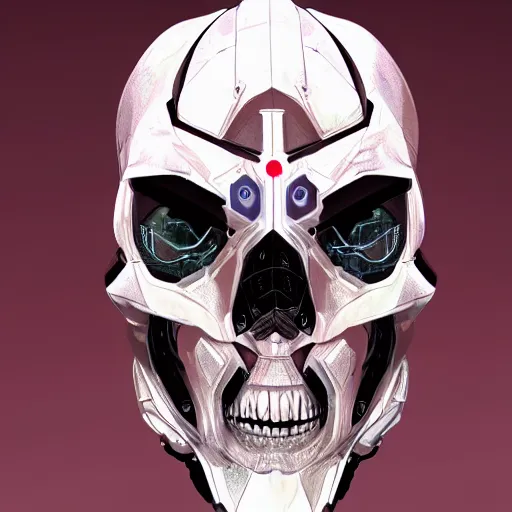 Image similar to full front face centered hyperdetailed portrait of a mecha skull ronin, 8k, digital painting, futuristic, black neon lights, trending on CG society