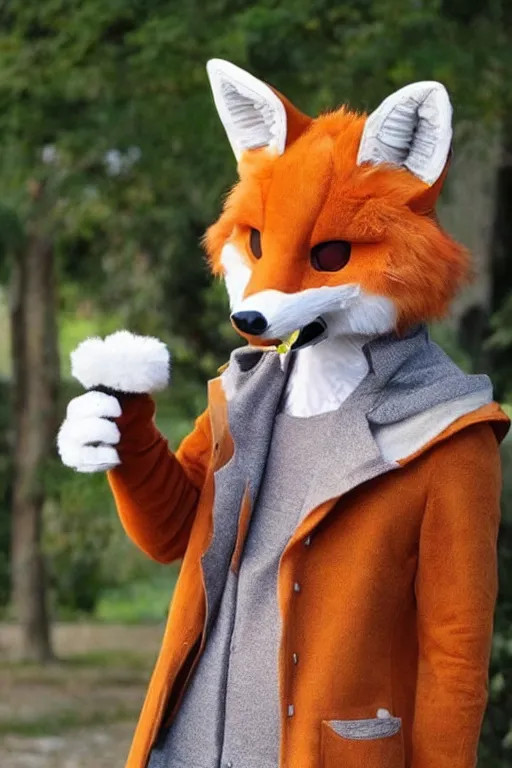 Image similar to an anthropomorphic fox, fursuit!!!!, cosplay