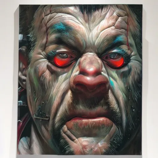 Image similar to cyberpunk orcs, rule of thirds, cinematic lighting, by chuck close, by norman rockwell, hyperrealistic photorealism acrylic on canvas, hyper detailed, mohawk.