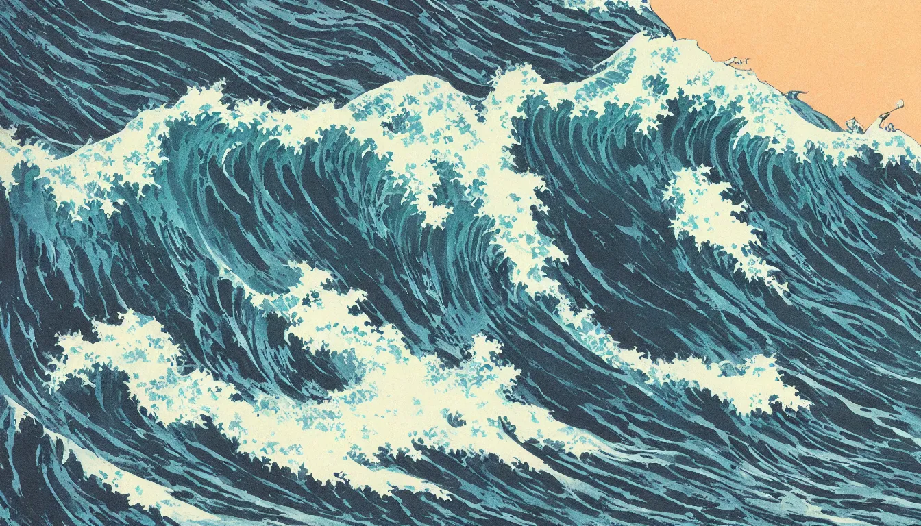 Prompt: big wave, japanese illustration