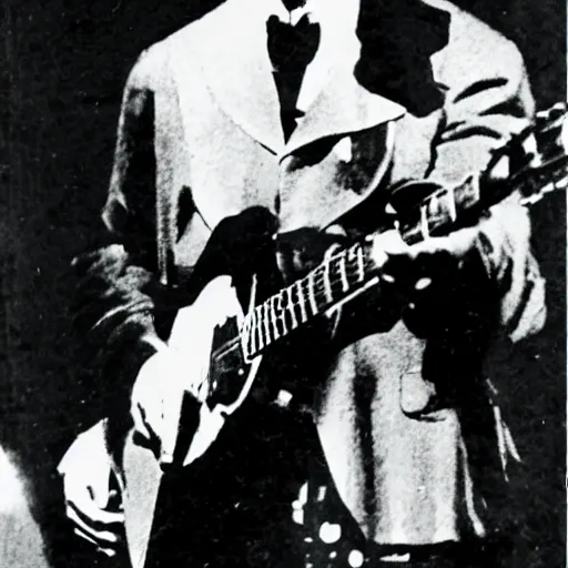 Image similar to count orlok playing guitar on stage next to robert fripp
