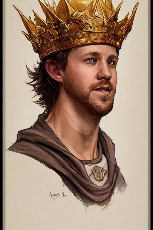 Prompt: Case Keenum wearing a golden crown, dungeons and dragons portrait, highly detailed, digital painting, artstation, concept art, sharp focus, illustration, art by artgerm and greg rutkowski and alphonse mucha