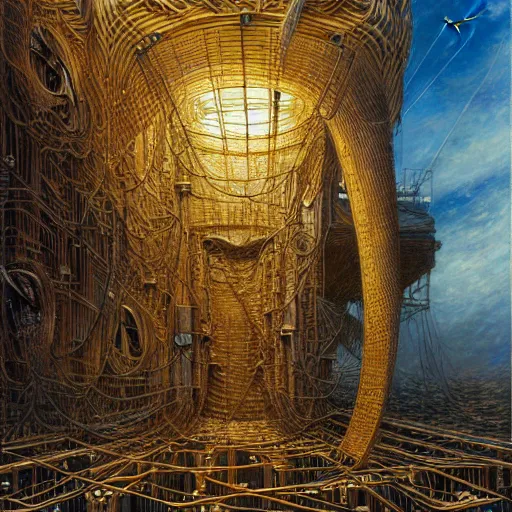 Image similar to master of harpoons, atmospheric lighting, painted, intricate, golden and blue hour, ultra detailed by peter gric, giger, enki bilal