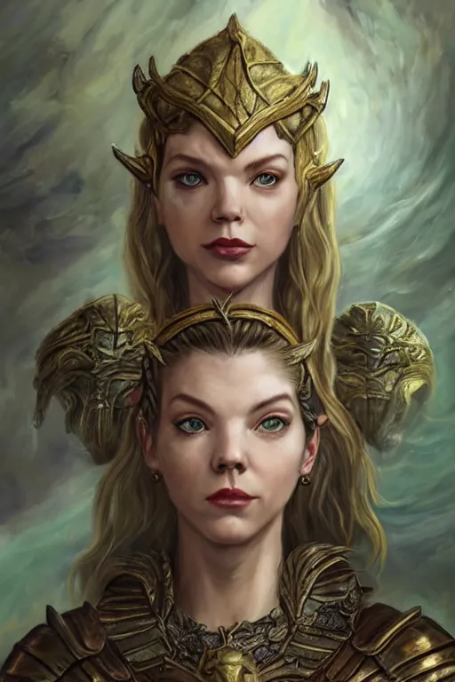 Image similar to A fantasy comic book style portrait painting of Cory Chase, hybrid, Anya Taylor-Joy, as an Atlantean Reptilian Warrior, François Boucher, Oil Painting, Mystical, Modest, Valkyrie, wearing intricately designed, jewel inlaid Armor, unreal 5, DAZ, hyperrealistic, octane render, Regal, Refined, Detailed Digital Art, RPG portrait, William-Adolphe Bouguereau, Michael Cheval, Walt Disney (1937), Steampunk, dynamic lighting, Highly Detailed, Cinematic Lighting, Unreal Engine, 8k, HD