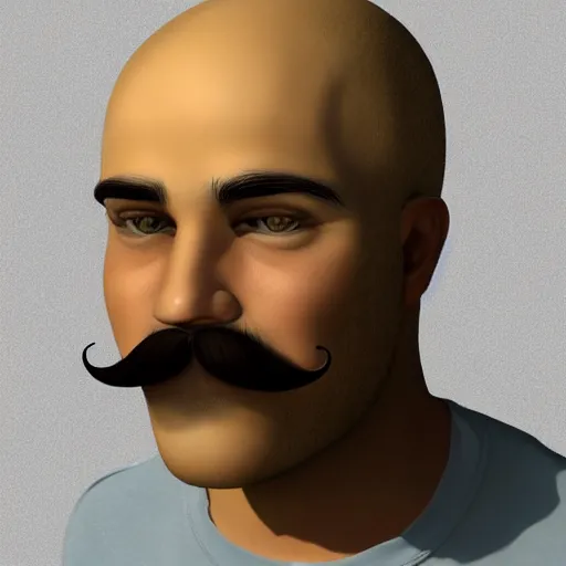 Prompt: A guy with a big moustache and a shaved head, 8k highly detailed face