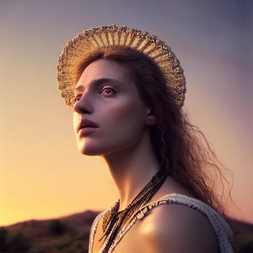 Prompt: photographic portrait of a stunningly beautiful sardinian priestess female in soft dreamy light at sunset, contemporary fashion shoot, by edward robert hughes, annie leibovitz and steve mccurry, david lazar, jimmy nelsson, breathtaking, 8 k resolution, extremely detailed, beautiful, establishing shot, artistic, hyperrealistic, beautiful face, octane render