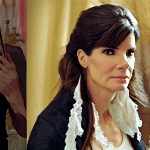 Prompt: Sandra bullock is surfing the net and partying with Mozarts ghost 90s cinematic style