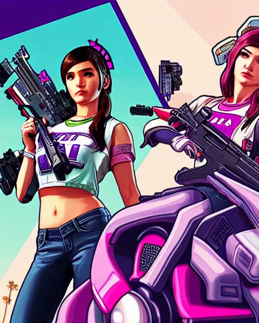 Image similar to gta 5, grand theft auto 5 cover art of d. va from overwatch