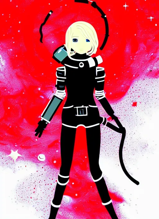 Prompt: highly detailed portrait of a hopeful pretty astronaut lady with a wavy blonde hair, by John Hoyland , 4k resolution, nier:automata inspired, bravely default inspired, vibrant but dreary but upflifting red, black and white color scheme!!! ((Space nebula background))