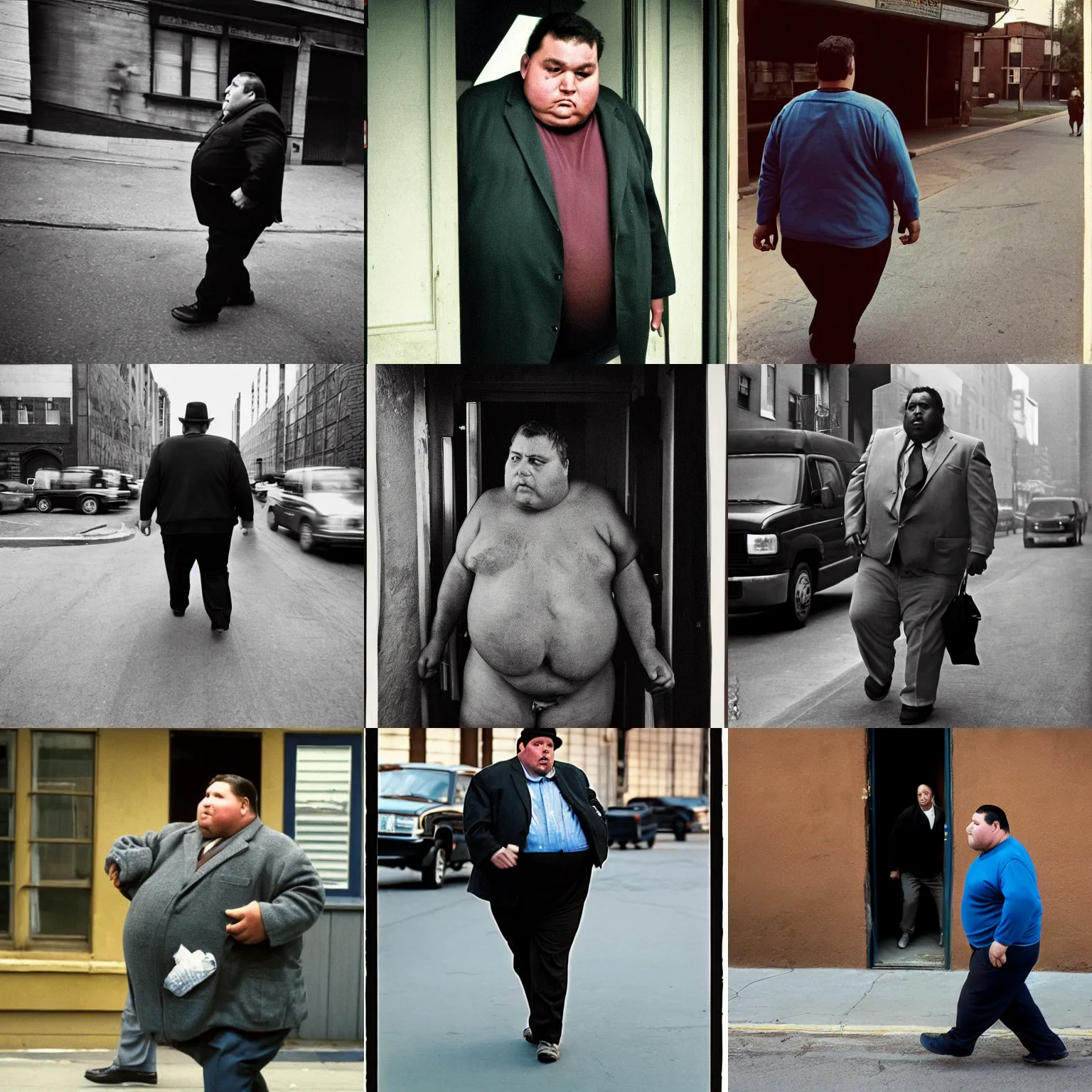 Prompt: very fat, strong jawed, handsome man on his way to collect rent from his tenants, by annie leibovitz
