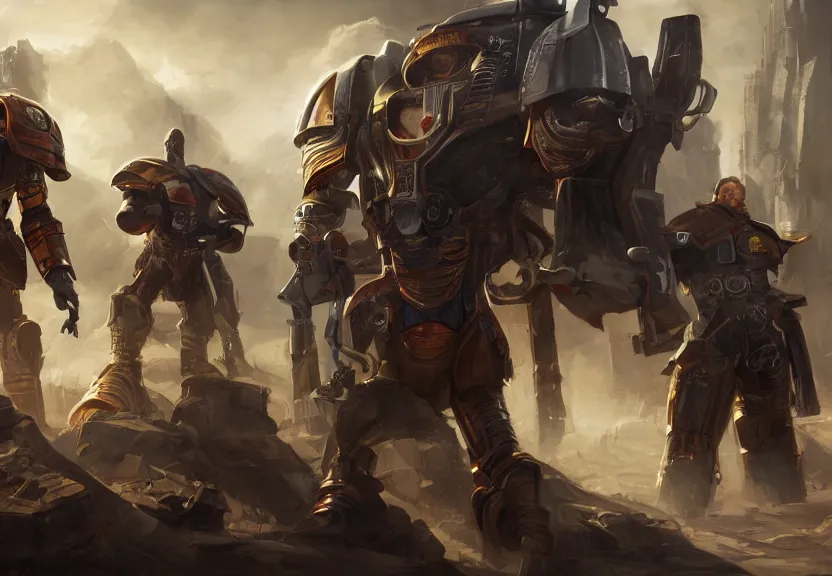 Image similar to Jeff Bezos, Elon Musk and sigmar locked in a mexican standoff, warhammer, Wlop, Artstation trending, 4k