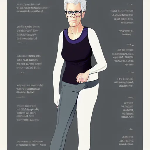 Image similar to jamie lee curtis, full body, tired, serious, intelligent, powerful, white hair, fully clothed, wise, beautiful, by david mack, soft lighting, trending on artstation, flat colour