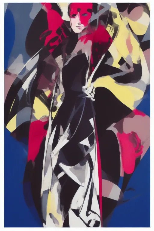 Image similar to empowering high - end haute couture fashion by vivian westwood painted on female artworks by sho murase