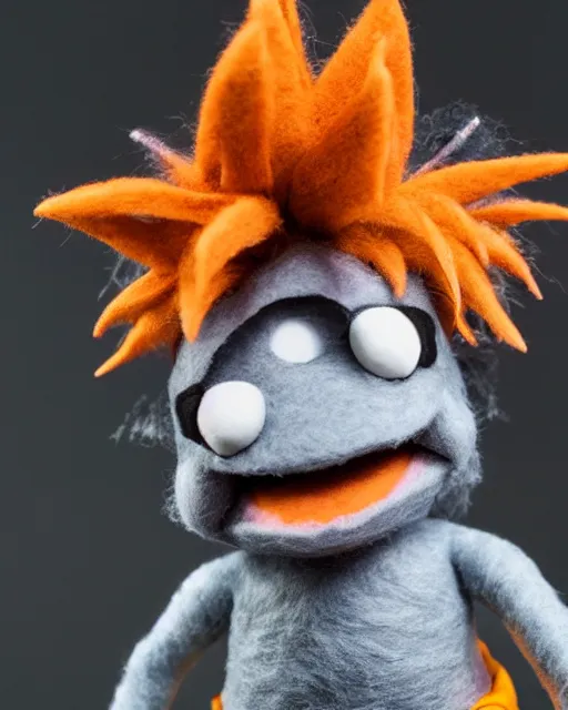 Prompt: goku as a muppet. highly detailed felt. hyper real photo. 4 k.