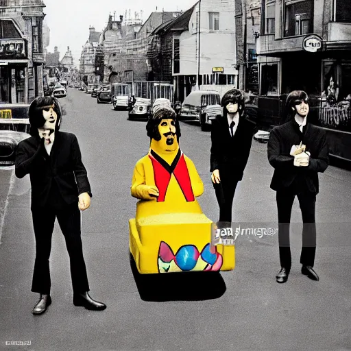 Image similar to the beatles performing yellow submarine on the street