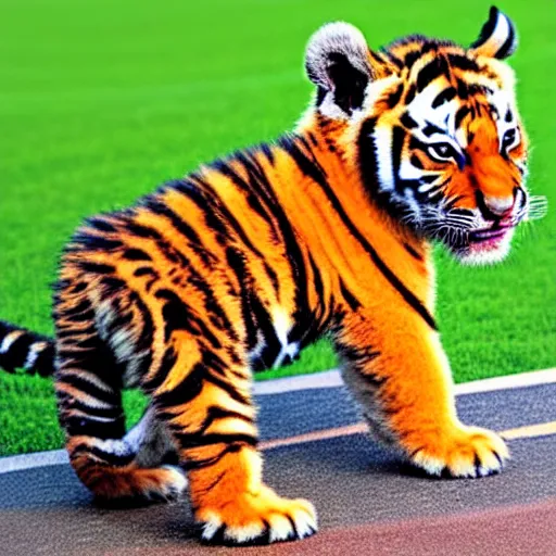 Image similar to tiger cub wearing a cincinnati bengals helmet