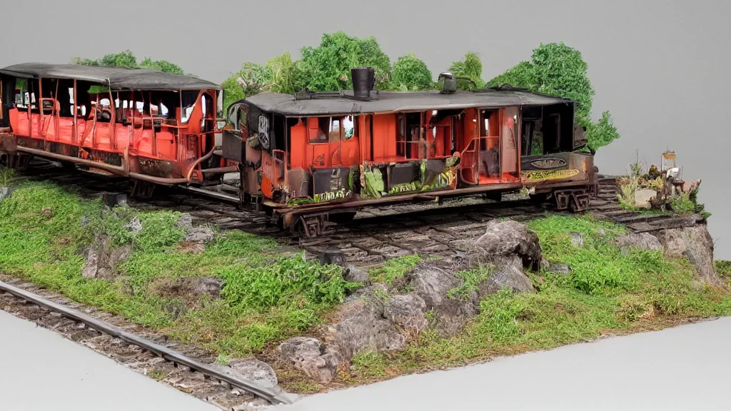 Image similar to juicepunk haggard train diorama