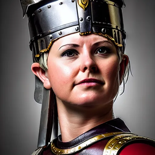 Prompt: full shot photo of a real-life female roman centurion