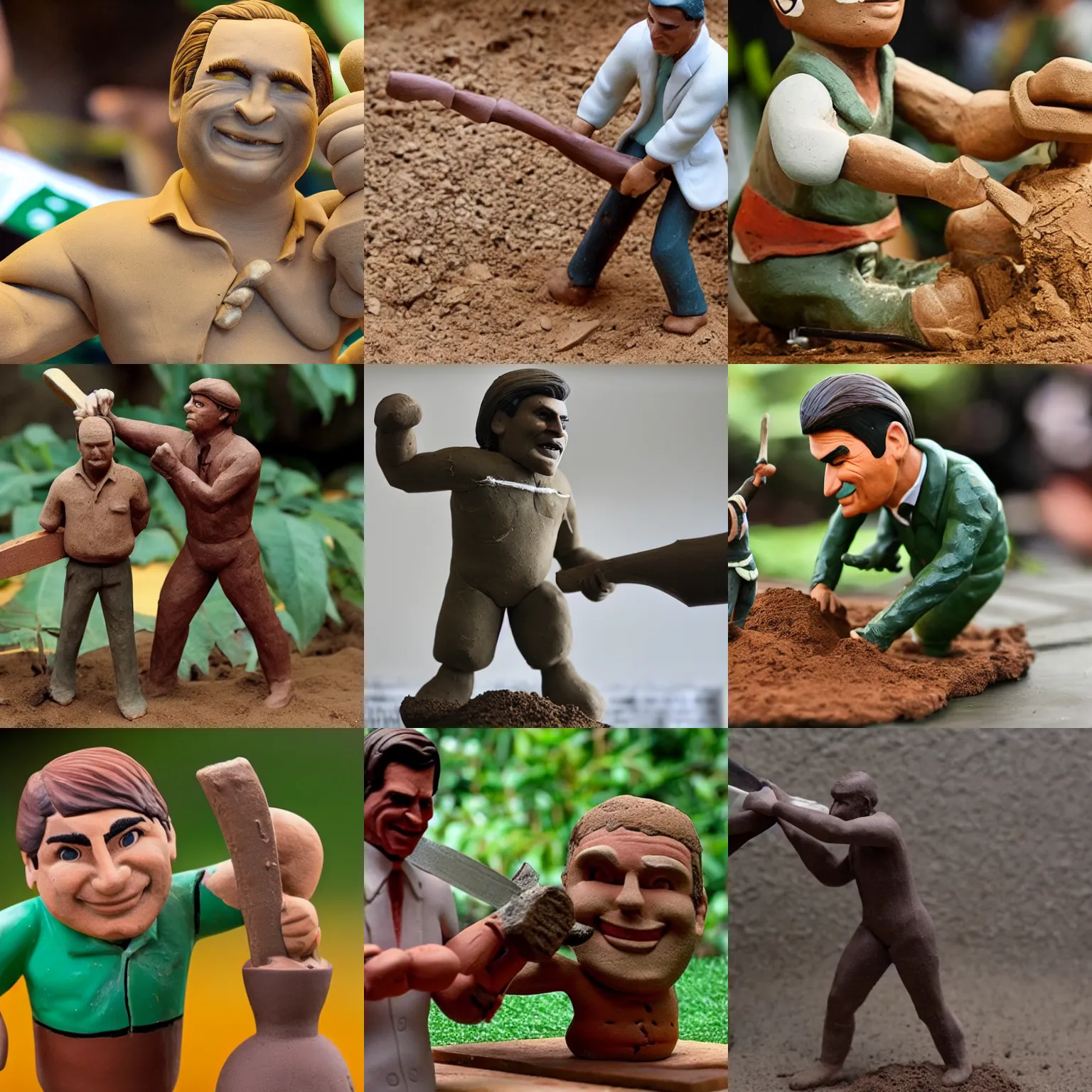 Prompt: a clay figure of Jair Bolsonaro chopping down the Amazon