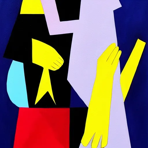 Prompt: a painting of a man and a rabbit holding hands, a cubist painting by michael deforge, featured on pixiv, furry art, modern european ink painting, suprematism, mixed media, anime aesthetic, matte drawing, genderless