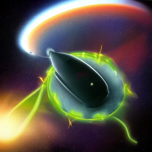 Image similar to yipyips flying a ufo through space