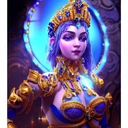 Prompt: photo of wonderful princess of sapphire with fair skin, she has her eyes closed, glowing, ornate and intricate blue jewelry, jaw dropping beauty, glowing background lighting, blue accent lighting, hyper detailed, award winning photography, 4 k octane render