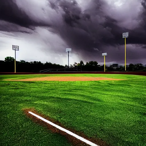 Image similar to deserted baseball field before a storm