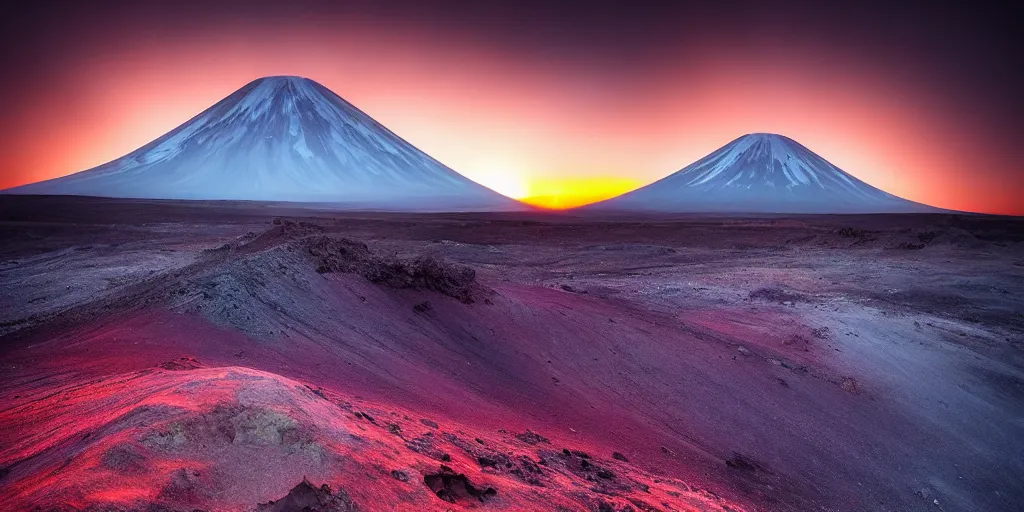 Prompt: amazing landscape photo of astronaut!!! standing on the volcano crater at sunrise by Charlie Waite and Marc Adamus beautiful dramatic lighting, surrealism