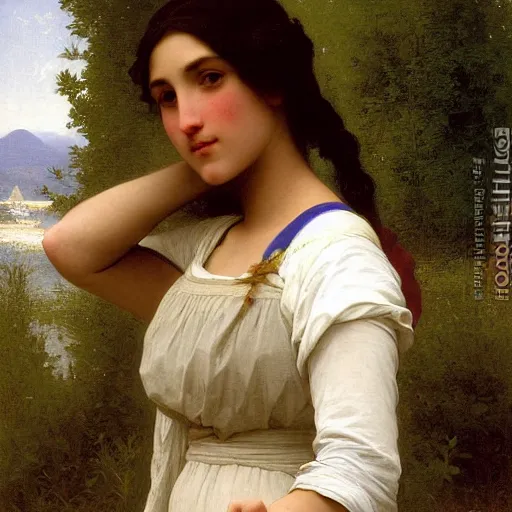 Image similar to a portrait of a character in a scenic environment by William-Adolphe Bouguereau