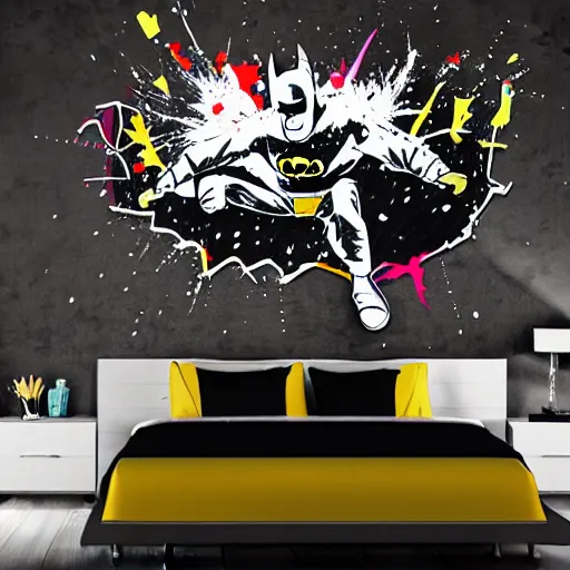 Prompt: die cut sticker of batman breakdancing, splatter paint