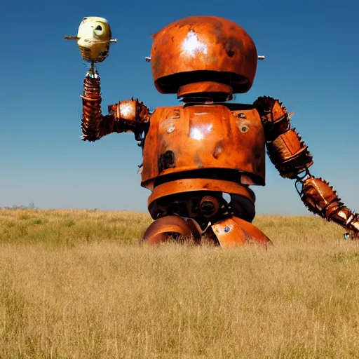 Image similar to giant rusted alien robot floating in space