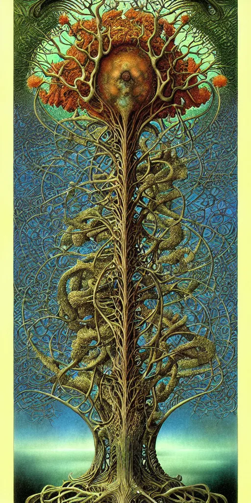 Image similar to tree of life by roger dean and andrew ferez, art forms of nature by ernst haeckel, divine chaos engine, symbolist, visionary, art nouveau, botanical fractal structures, organic, detailed, realistic, surreality