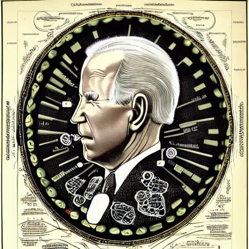 Prompt: Medical diagram of Joe Biden by Ernst Haeckel, highly detailed, scientific illustration