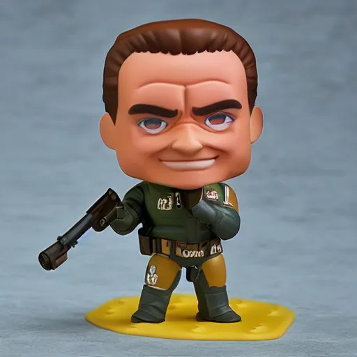 Prompt: arnold schwarzenegger as nendoroid in a little tank, kodak film