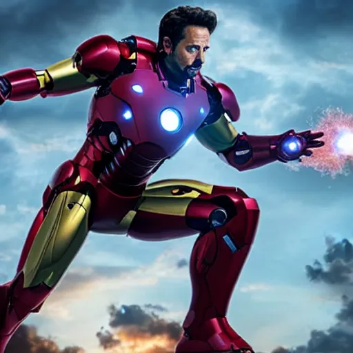 Image similar to iron man using repulsor, 4k realistic photo