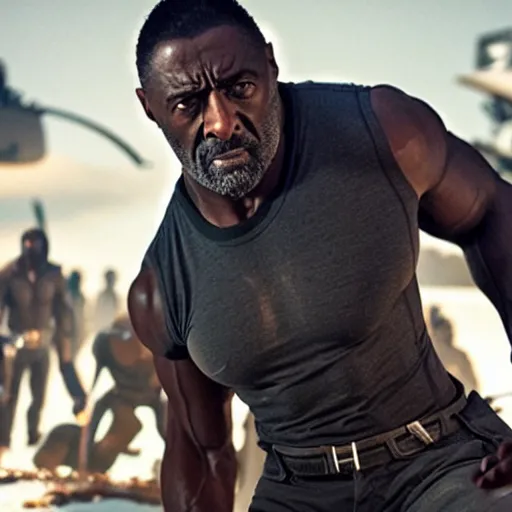 Image similar to film still of Idris Elba as Wolverine with adamantium claws in new Logan movie, cinematic