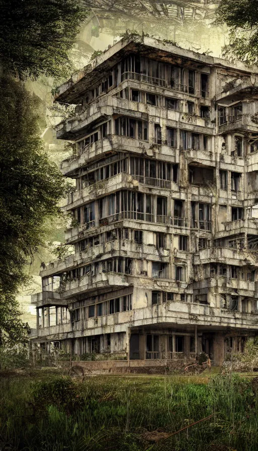 Image similar to a beautiful hyperdetailed rendering of city abandoned urbex nature ranch building architecture unfinished building by adolf loos, junglepunk nature lake, archdaily, wallpaper, highly detailed, trending on artstation.