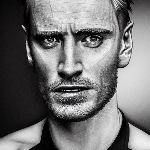 Prompt: hyper realistic portrait of a man with blonde two sides hair and thin face lines, he looks like michael fassbender without beard and he is blonde