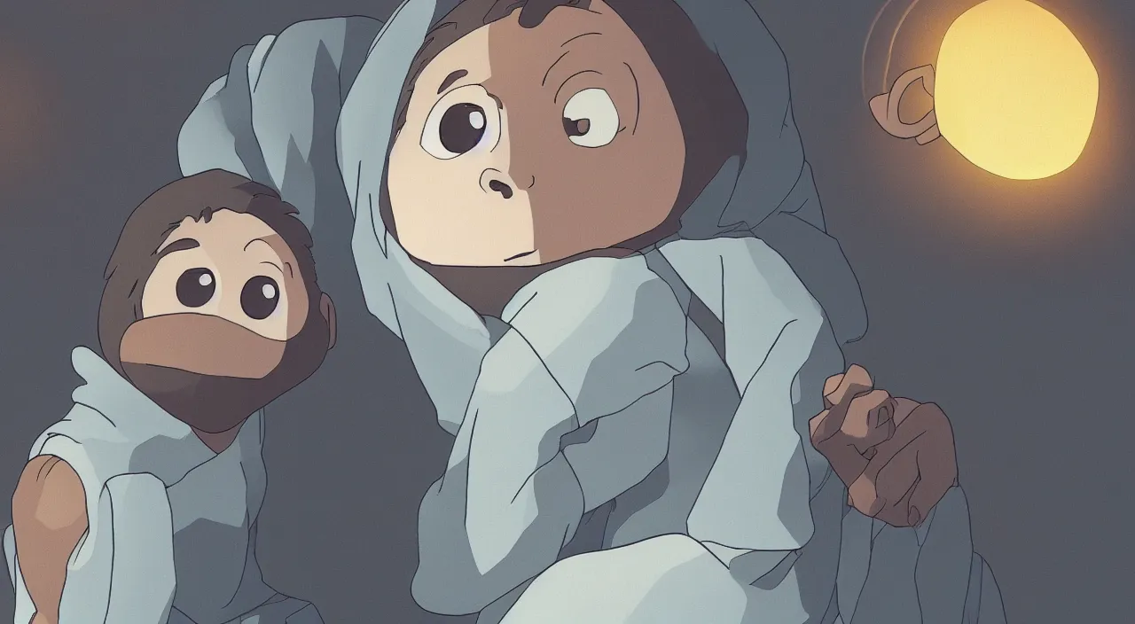 Image similar to (illustration) of A 3-d young hip ape kid wearing a hoodie, by Studio Ghibli, 8k, soft lighting, cartoon look, face enhance, sharp focus, concept art, smooth