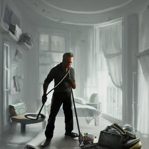 Prompt: jordan peterson cleaning his room, very detailed, artstation, cgsociety, f /1.3