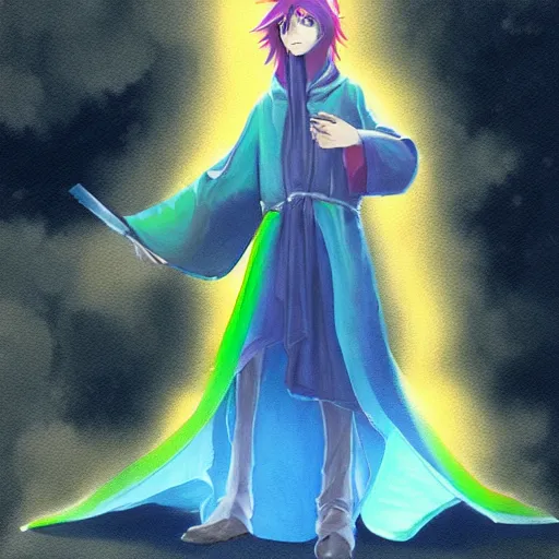 Image similar to rainbow wizard character concept style, by Makoto Shinkai