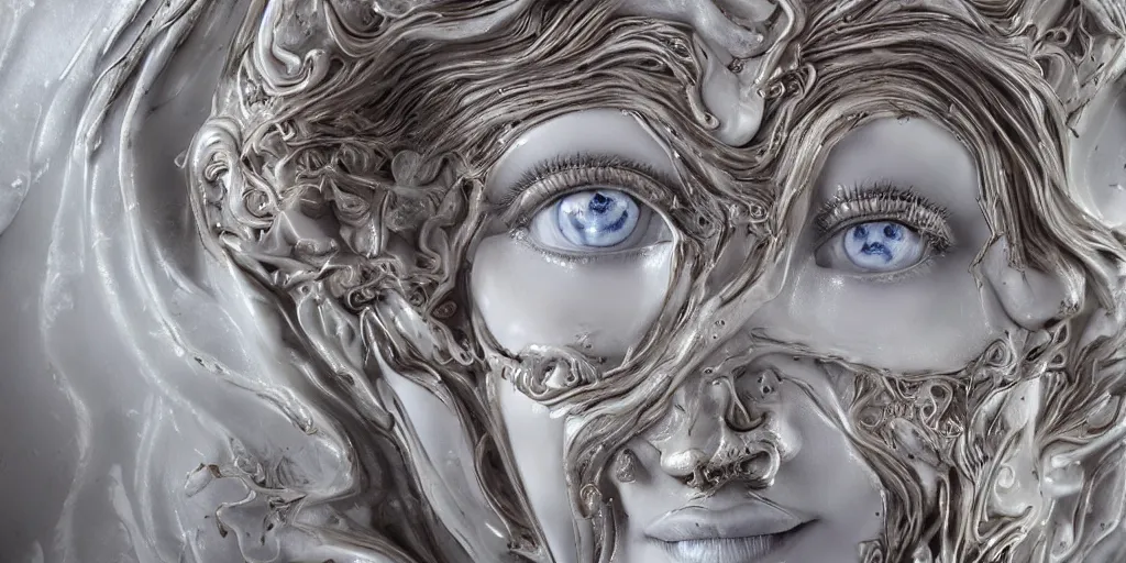 Prompt: epic beautiful intricate and detailed concept art, made from porcelain, abstract female face vivid liquid fluid. sculpture, no background, symetrical